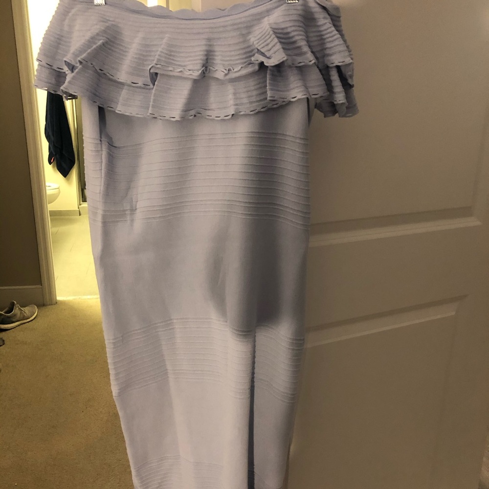 Off the shoulder stretch fabrics blue midi dress
